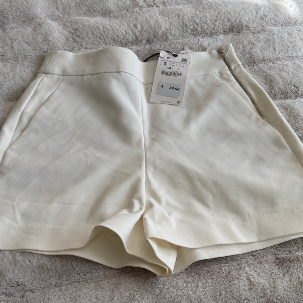Zara High Waist Women Shorts - Cream